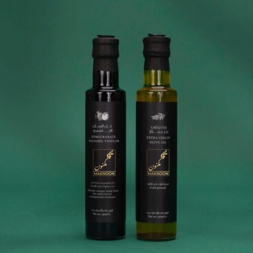 MAKNOON: Duo of Extra Virgin Olive Oil and Pomegranate Balsamic Vinegar from Lebanon (250 ml each)